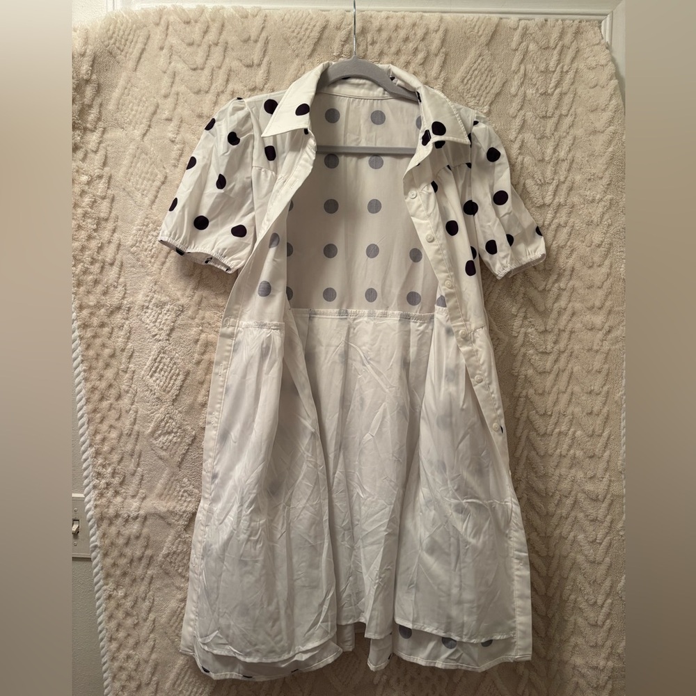Women’s Elegant White and Black Polka Dot Mini Dress - Picture 3 of 7